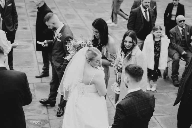 Top down view of the bride and her bridal party